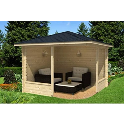 Abbildung von Alpholz 5 Eck Gartenlaube Maik 28 aus Massiv Holz, Gartenhaus mit mm Wandstärke, Garten Holzhaus inklusive Montagematerial, Geräteschuppen Größe: 300 x cm, Spitzdach