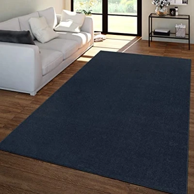 Abbildung von TT Home Wohnzimmer Teppich Kurzflor Unifarbendes Design Modern Und Zeitlos, Farbe: Navy Blau, Größe:80x150 cm