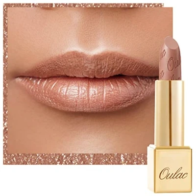 Abbildung von OULAC Lippenstift Metallic Glanz Finish, Nudetöne, Hochpigmentierter, Kein Körniges Gefühl, Langlebig, Feuchtigkeitsspendende Formel, Vegan, 4.3g, (10) Sahara Gold