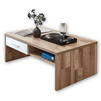 Abbildung von Stella Trading TEXAS Couchtisch in Yaki Oak Optik, Weiß matt hochwertiger und ausdrucksstarker Sofatisch für Ihren Wohnbereich 110 x 40 65 cm (B/H/T)