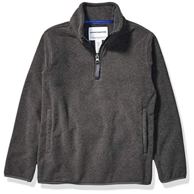 Abbildung von Amazon Essentials Jungen Pulloverjacke aus Polarfleece mit Viertelreißverschluss, Dunkelgrau Meliert, 9 Jahre