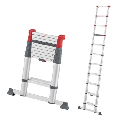 Abbildung von Hailo T100 FlexLine Sicherheits Teleskopleiter ausziehbare Leiter aus Aluminium mit bis zu 11 Stufen max. Arbeitshöhe 420 cm belastbar 150 kg Silber