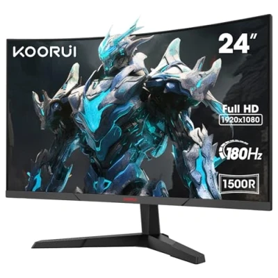 Abbildung von KOORUI 24 Zoll Curved Gaming Monitor, FHD 1080p, 1ms Reaktionszeit,165Hz Bildwiederholraten, HDMI 2.0/DP 1.2, 250cd/m² Helligkeit Schwarz 24E6CA
