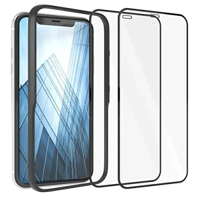 Abbildung von EAZY CASE 2X Displayschutzfolie aus Glas mit Rand kompatibel iPhone XR / 11, Full Screen Displayschutz Installationshilfe, Schutzglas 5D, 9H, Anti Kratzer, Selbstklebende Glasfolie