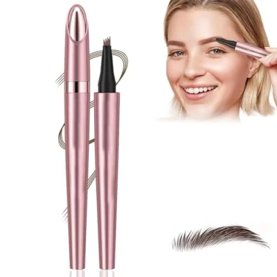 Abbildung von 2 in 1 Magic 4 Spitzen Augenbrauenstift, Wasserdichter 3D augenbrauenstift mit Gabelspitzen,Microblading Augenbrauen Stift, microblading für Einsteiger und Profis (B#Dunkelbraun)