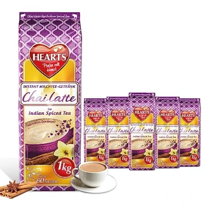 Abbildung von HEARTS Chai Latte Pulver 5 x 1kg Instant Milchtee, leicht löslich mit echten Gewürzen, Spiced Tea für Gastro und Zuhause, einfach Wasser hinzufügen, reicht 250 Tassen