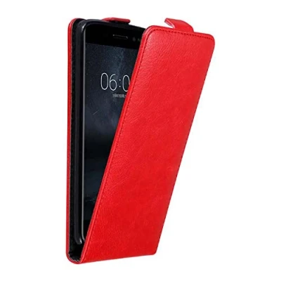 Abbildung von Cadorabo Hülle kompatibel mit Nokia 6 2017 Flip Design aus Premium Kunst Leder Klappbare Stoßfeste Magnetische Cover für Tasche in Rot