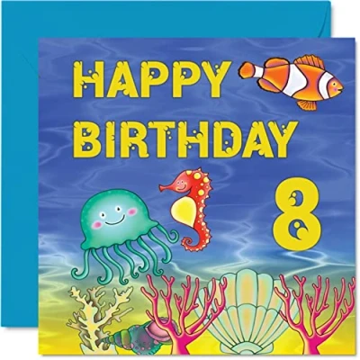 Abbildung von Geburtstagskarte zum 8. Geburtstag, für Jungen und Mädchen, Motiv: Seefee, 8 Jahre, Jungen, 145 mm x mm, Grußkarte Sohn, Neffe, Enkel, Tochter, Bruder