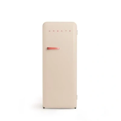 Abbildung von CREATE / RETRO FRIDGE 150 TERRACOTA/Kühlschrank mit Gefrierfach 281L in Sand, Griff Terrakotta 102W, niedriger Energieverbrauch, 150cm, 3 Ablagen, Temperaturregelung,60x60x150cm