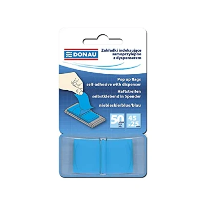 Abbildung von DONAU 7558001PL 01 Index Tabs Sticker Lesezeichen Haftstreifen/Mini Haftmarker aus 60 μm PP Folie/ 12x45mm, 1x50 Stück/ Textmarker Streifen Beschreibbare/ Farbe: Blau