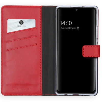Abbildung von Samsung Galaxy A42 Hülle Echtleder Selencia Klapphülle Handyhülle Rot
