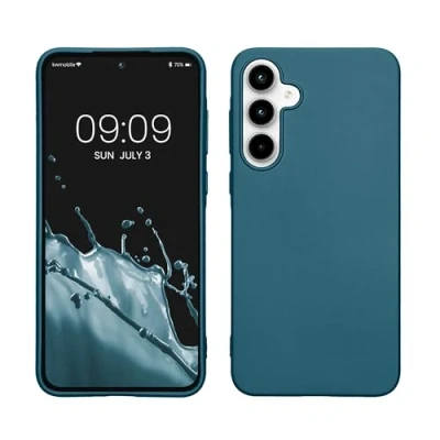 Abbildung von kwmobile Case kompatibel mit Samsung Galaxy A35 Hülle Schutzhülle aus Silikon metallisch schimmernd Handyhülle Metallic Karibikblau
