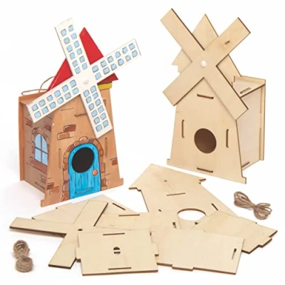 Abbildung von Baker Ross AT864 Vogelhaus Set, Windmühle, Holz, für Kunst und Bastelprojekte, 2 Stück, Mittel