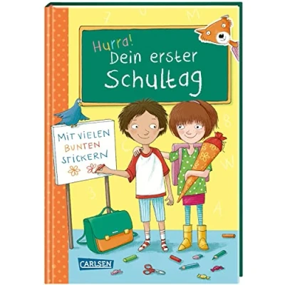 Abbildung von Schlau für die Schule: Hurra! Dein erster Schultag: mit vielen bunten Stickern Buntes Mitmachbuch zum Schulanfang Platz Ausfüllen Ideales Geschenk Schultüte