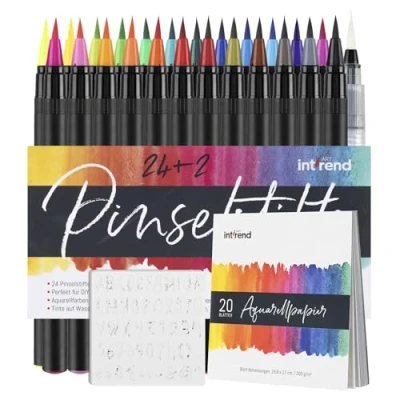 Abbildung von int!rend Pinselstift Handlettering Stifte Set mit Aquarellstiften, Wasserstiften, Papier, (1 tlg), Wasserfarbstiften