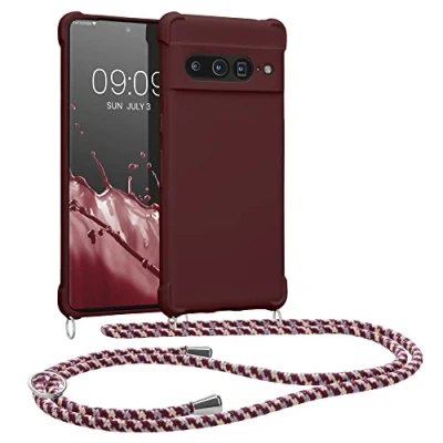 Abbildung von kwmobile Necklace Case kompatibel mit Google Pixel 7 Pro Hülle Cover Kordel zum Umhängen Silikon Schutzhülle Bordeaux Violett