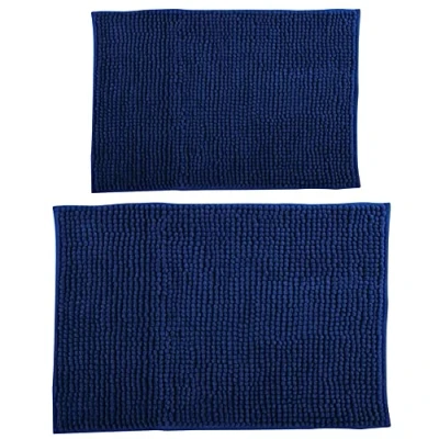 Abbildung von MSV Badteppich 2er Set Badvorleger Duschvorleger Chenille Hochflor Badematte 40x60 cm + 60 x 90 Dunkelblau