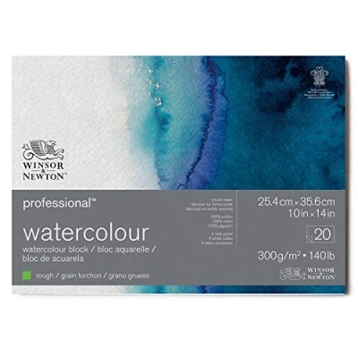 Abbildung von Winsor &amp; Newton 6664011 Professional Aquarellpapier im Block 20 Blatt 25,4 x 35,6cm, 300g/m², Grobkorn, helles natürliches weißes Papier in archivierbarer Qualität, gilbbeständig