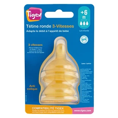 Abbildung von Tigex Round Latex Fläschsauger 3 Geschwindigkeitsstufen Anti Kolik Sauger 6 + m 2 Stück, 80604543, bunt