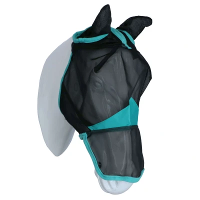 Abbildung von Weatherbeeta Fliegenmaske Comfitec Deluxe Fine Mesh mit Ohren und Nase Schwarz/Türkis Warmblut