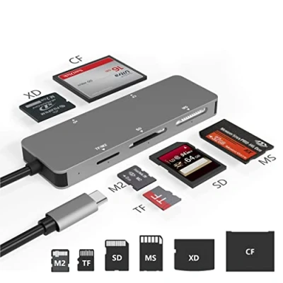 Abbildung von Card Reader USB C, C SD Kartenleser, Typ 5Gps Micro Adapter Kartenleser TF (Micro SD)/SD/MS/M2/XD/CF, All in One Speicherkarten Lesegerät mit 5 Karten gleichzeitig