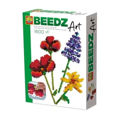 Abbildung von SES Creative 06025 Beedz Art Mini Blumenstrauß Gestalte 3D Blumen mit Tape und Bügelperlen Inklusive Steckplatte 1600 Perlen Mosaik Bastelset für Erwachsene