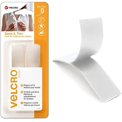 Abbildung von VELCRO Marke Aufklebbare Stoffstreifen Zuschneidbare, robuste Haken und Schleifen Selbstklebestreifen Perfekt für Bastelarbeiten, Kleidungsreparaturen Säume Weiß 19mm x 60cm