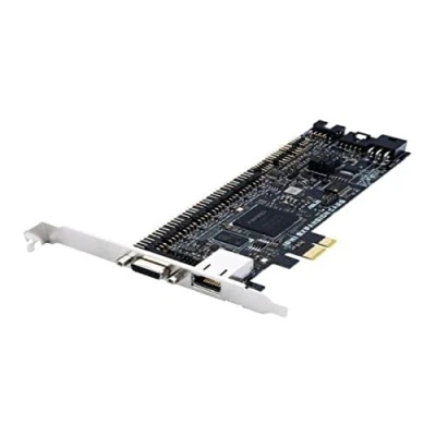 Abbildung von ASUS IPMI Erweiterungskarte mit dediziertem Ethernet Controller, VGA Anschluss, PCIe 3.0 x1 Schnittstelle und ASPEED AST2600A3 Chipsatz, um die Intelligenz für Architekturen zu bieten