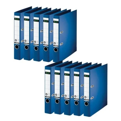 Abbildung von Leitz Qualitäts Ordner 180, 10er Pack, A4, Schmal, 5,2 Rückenbreite, Spezialpapierkaschierung In Leinenprägung, Blauer Engel, Blau, 10080068