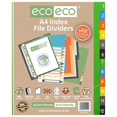 Abbildung von eco A4 50% Recycelt Set 12 Breit Indexdatei Teiler