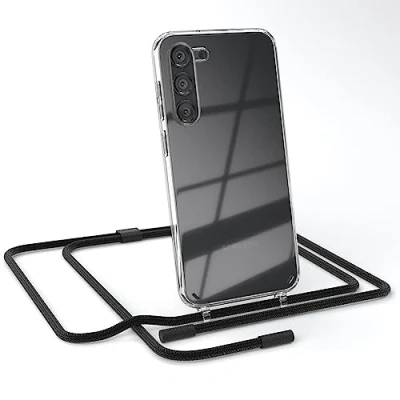 Abbildung von EAZY CASE kombinierbare Handyketten kompatibel mit Samsung Galaxy S23 Plus, Transparente Hülle Umhängeband, abnehmbar durch abschraubbare Endstücke, Band, Umhängetasche, Schwarz
