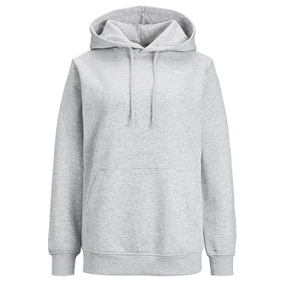Abbildung von JACK&amp;JONES Damen JXABBIE RLX LS Every Hood SWT NOOS Kapuzenpullover, Light Grey Melange/Print:White JJXX Logo, XS