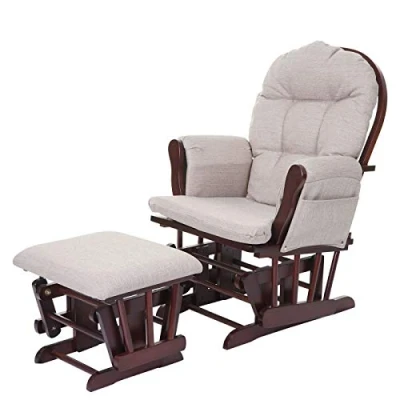 Abbildung von Mendler Relaxsessel HWC C76, Schaukelstuhl Sessel Schwingstuhl mit Hocker Stoff/Textil, Creme grau, Gestell braun