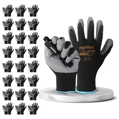 Abbildung von FUZZIO 24 Paar Ogrifox Latex besichtet Arbeitshandschuhe Handschuh Klammern (L 9, Schwarz)