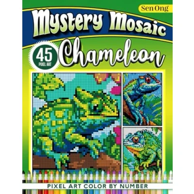 Abbildung von Chameleon Colors Mystery Mosaics Color by Number: 45 Enchanting Pixel Art Scenes for Relaxation and Fun