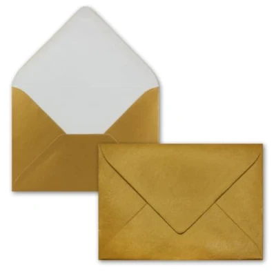 Abbildung von 50x Briefumschläge B6 17,6 x 12,5 cm Gold Nassklebung mit spitzer Klappe 90 g/m² Für Hochzeit, Gruß Karten, Einladungen