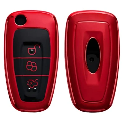 Abbildung von kwmobile Autoschlüssel Hülle kompatibel mit Ford 3 Tasten Klapp Schlüsselhülle Silikon Cover Hochglanz Rot