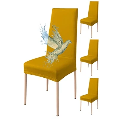 Abbildung von Poligino Stuhlhussen 4er Set Wasserdicht Stretch Universale Weich und Bequem, Stuhlbezug für Haus, Küche, Hochzeit, Restaurant, Party, Hotel, Zeremonie, Bankett Gelb