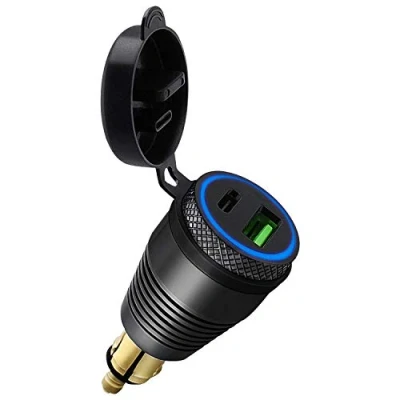 Abbildung von Tiamu USB Zigarettenanzünder Adapter für Motorrad DIN, Dual Ladegerät Steckdose QC3.0 &amp; Typ C 30W, Schnell DIN Stecker Wasserdichtes