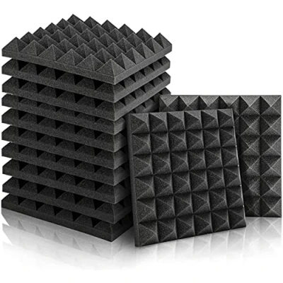 Abbildung von Akustikschaumstoff, 12 Stück Schaumstoff Pyramiden mit Doppelseitiger Aufkleber, 30 x 5 cm, Podcasts, Aufnahmestudios, Büros, Heimkino, Akkustikschaumstoffmatten (Schwarz)