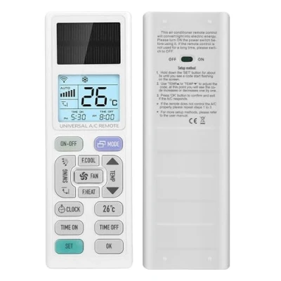 Abbildung von LEYF Universal Klimaanlage Fernbedienung, A/C LCD Hintergrundbeleuchtung, Ersatz, Klimagerä Bildschirm mit Licht und LED Taschenlampe, die durch Lichtenergie betrieben Wird