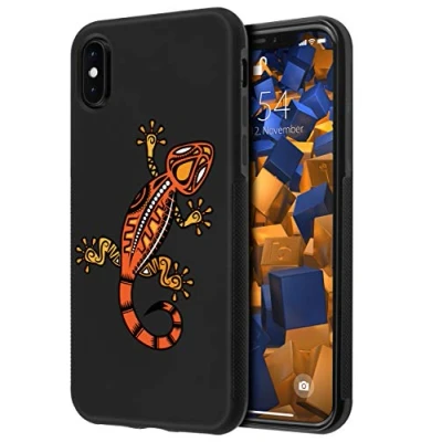 Abbildung von mumbi Hülle kompatibel mit iPhone X / XS Handy Case Handyhülle double GRIP Motiv Gecko, schwarz