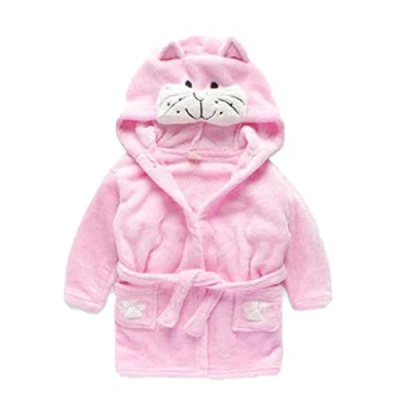 Abbildung von Baby Jungen &amp; Mädchen Unisex Bademantel 0 24 Monate Weicher Plüsch Flanell Fleece Kapuze Tier Gesicht für Babys Kleinkinder Neugeborene Rosa Katze 6 12