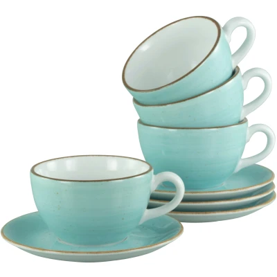 Abbildung von CreaTable, 34041, Serie Vintage Nature Aqua, 8 teiliges Geschirrset für 4 Personen, Cappuccino Set aus Porzellan, spülmaschinen und mikrowellengeeignet, Made in Europe