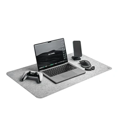Abbildung von DELTAHUB Filz Schreibtisch Schutzunterlage, Anti Fransen &amp; Rutsch, Schreibtischunterlage aus Filz, Langlebig, Schlankes Design, ideal für PC, Mac, Laptop (Hellgrau (45x80cm), L)