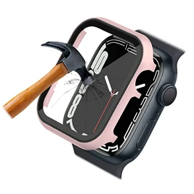 Abbildung von Aluminium Case mit Displayschutz für die Apple Watch Series 8 7 6 5 4 3 2 1 SE ; 45mm 44 42 41 40 38 Schutz Hülle integriertem Glas 9H (45mm Roségold)