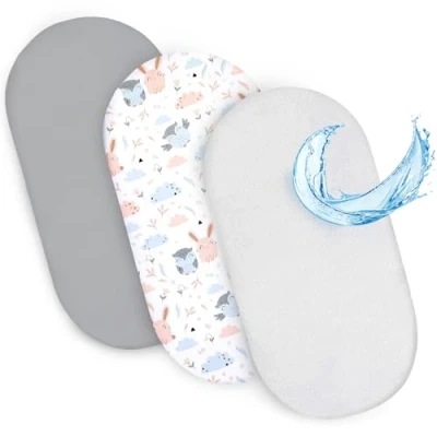 Abbildung von Totsy Baby Bettlaken Spannbettlaken Kinderwagen Stubenwagen Set 2 x Bezug + wasserdicht