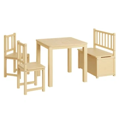 Abbildung von Bellabino Sora Kindersitzgruppe Kindertisch mit 2 Stühlen und 1 Kindersitzbank aus Holz Sitzgruppe Kinder Indoor Stauraum Maltisch Basteltisch ab Jahren Spieltisch Kinderzimmer Natur