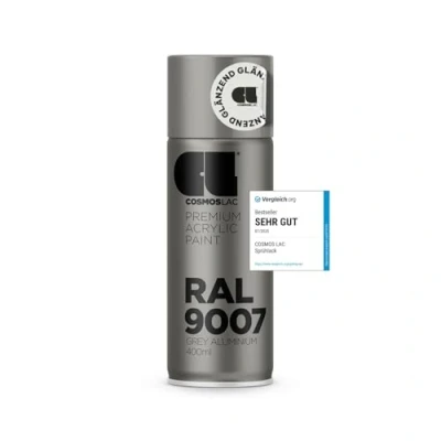 Abbildung von COSMOS LAC Acryllack aluminium grau, glänzend Sprühdose in vielen RAL Farbtönen 400ml Spraydose perfekt für DIY, Upcycling und andere Lackierarbeiten geeignet (RAL 9007 Grau Aluminium)