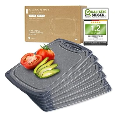 Abbildung von Exitoso Schneidebrett 6er Set spülmaschinenfest mit Saftrille, Kunststoff, (6 St), Brotzeitbrett Frühstücksbrettchen Brot Obst Steak rutschfest